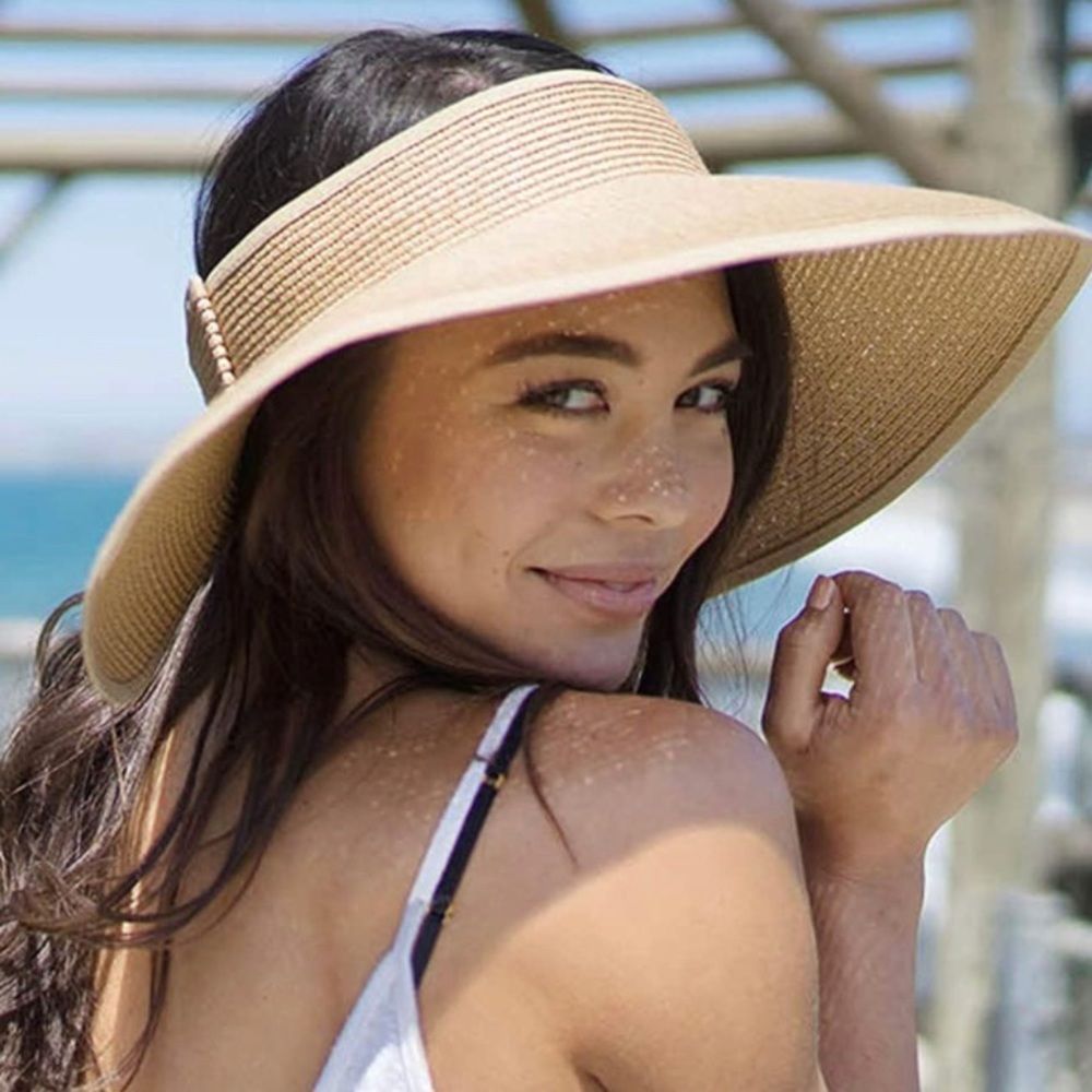 Simplicity UPF 50+ Wide Brim Roll-up Straw Sun Hat Sun - Brand New